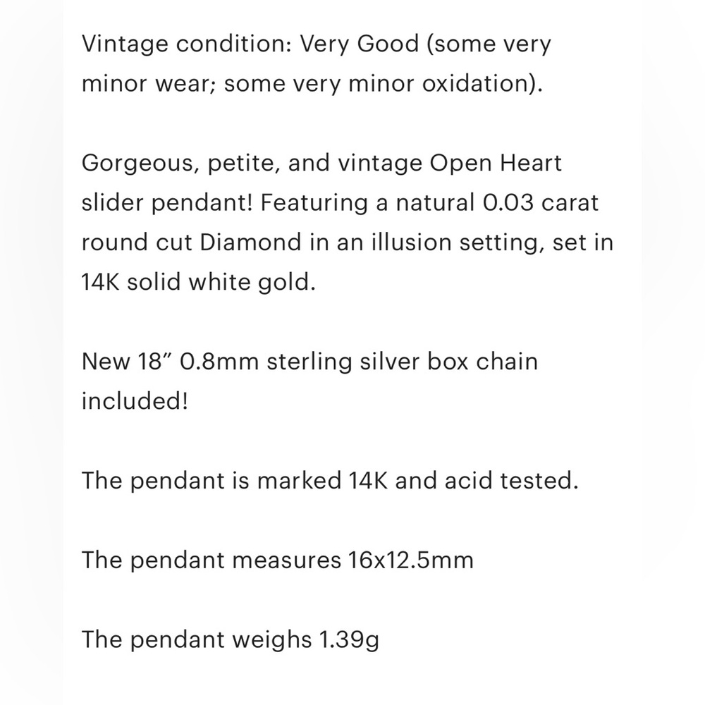 Vintage 14K White Gold Diamond Heart Pendant Necklace: Dainty Illusion Setting - Picture 12 of 12
